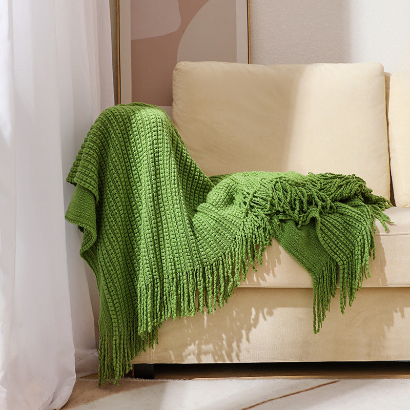 Textured Fringe Knit Throw Blanket