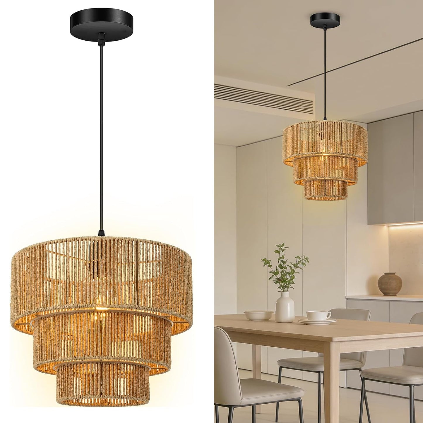 Elegant hanging lamp with rattan details Acalora