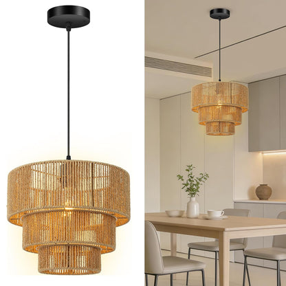 Elegant hanging lamp with rattan details Acalora