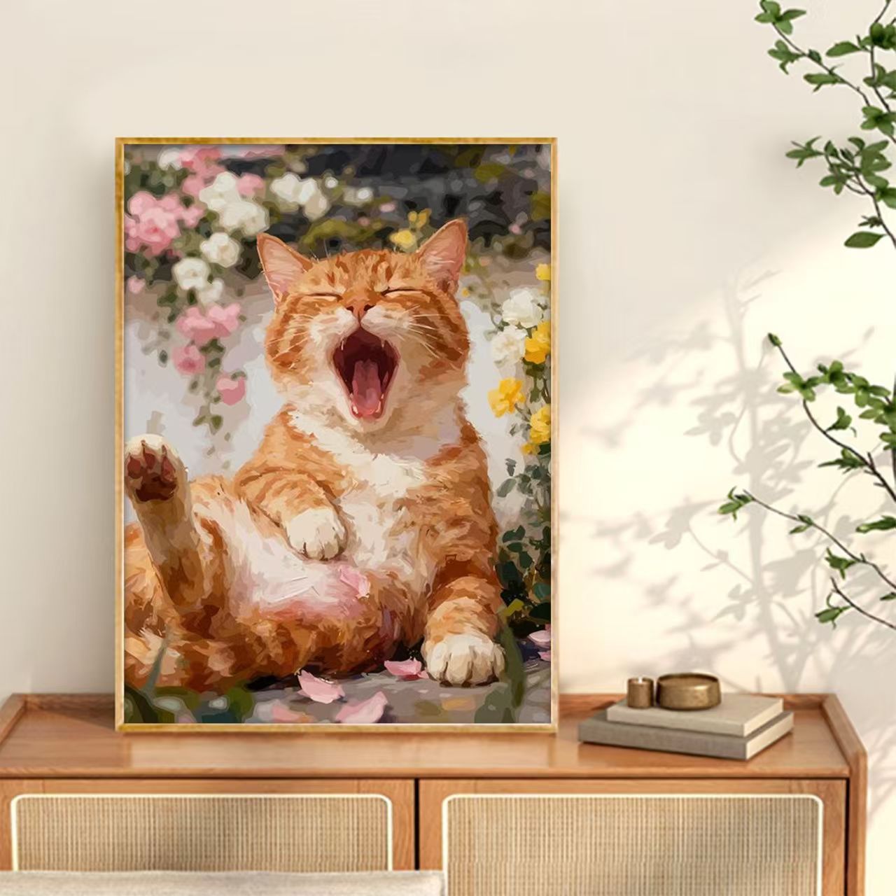 Yawning Cat Canvas Wall Art Print