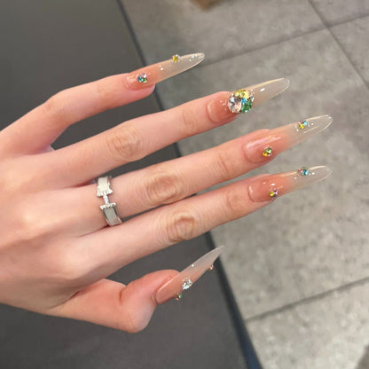 Glamorous Stiletto Press-On Nail Set with Colorful Gem Accents Acalora