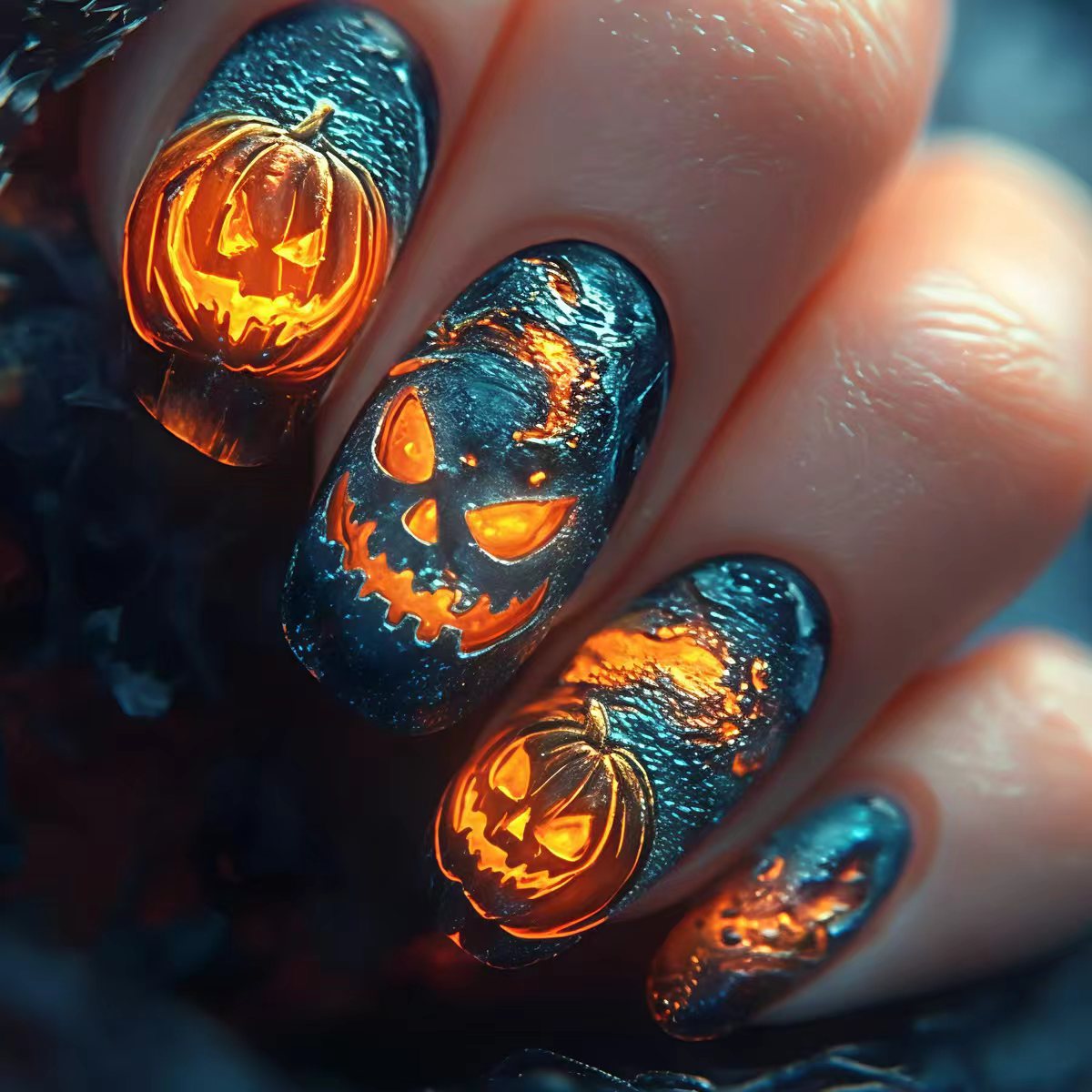 Halloween-Themed 3D Pumpkin Nail Art Acalora