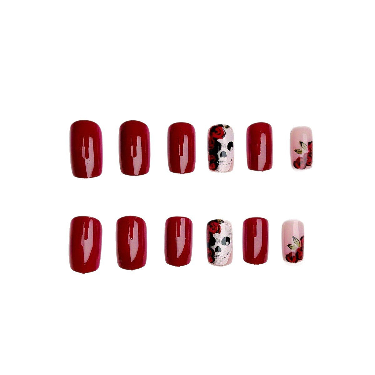 Artistic Skull and Rose Nail Art Acalora