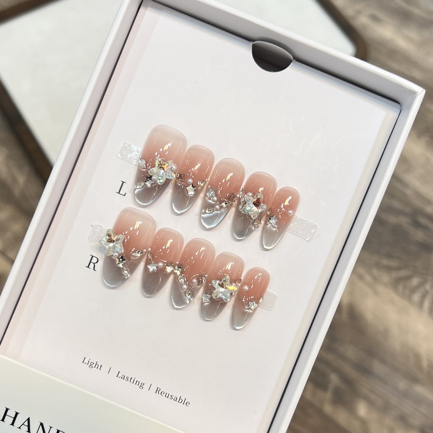 Elegant Press-On Almond Nails with Floral Accents Acalora