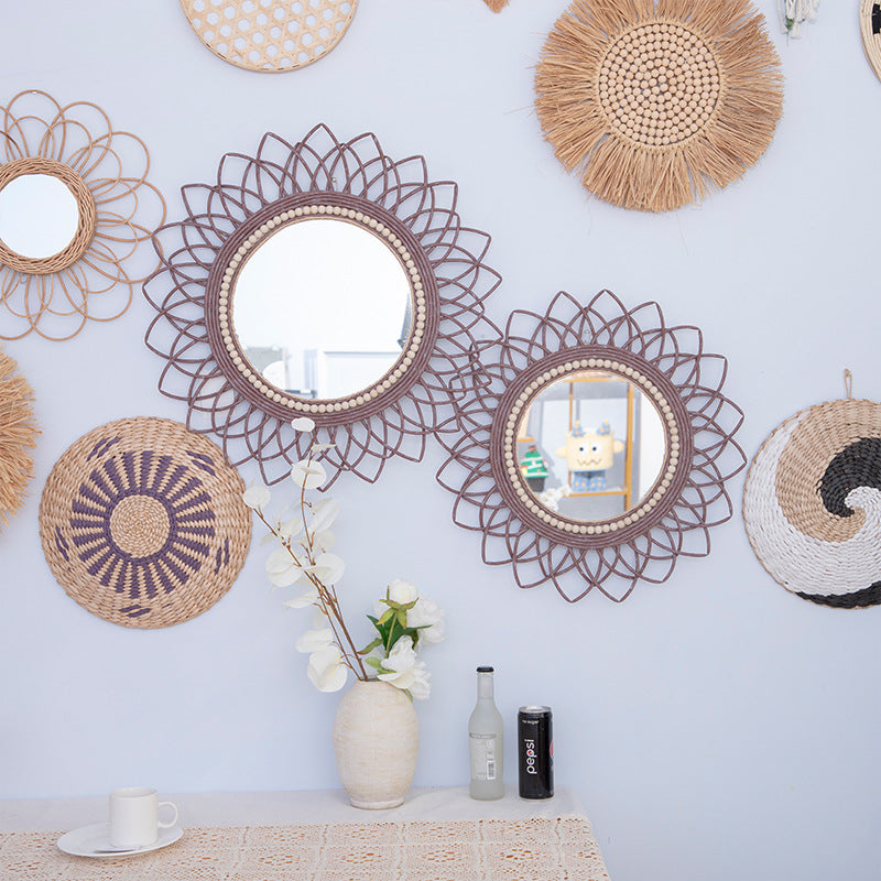 Decorative wall mirror with rattan frame Acalora