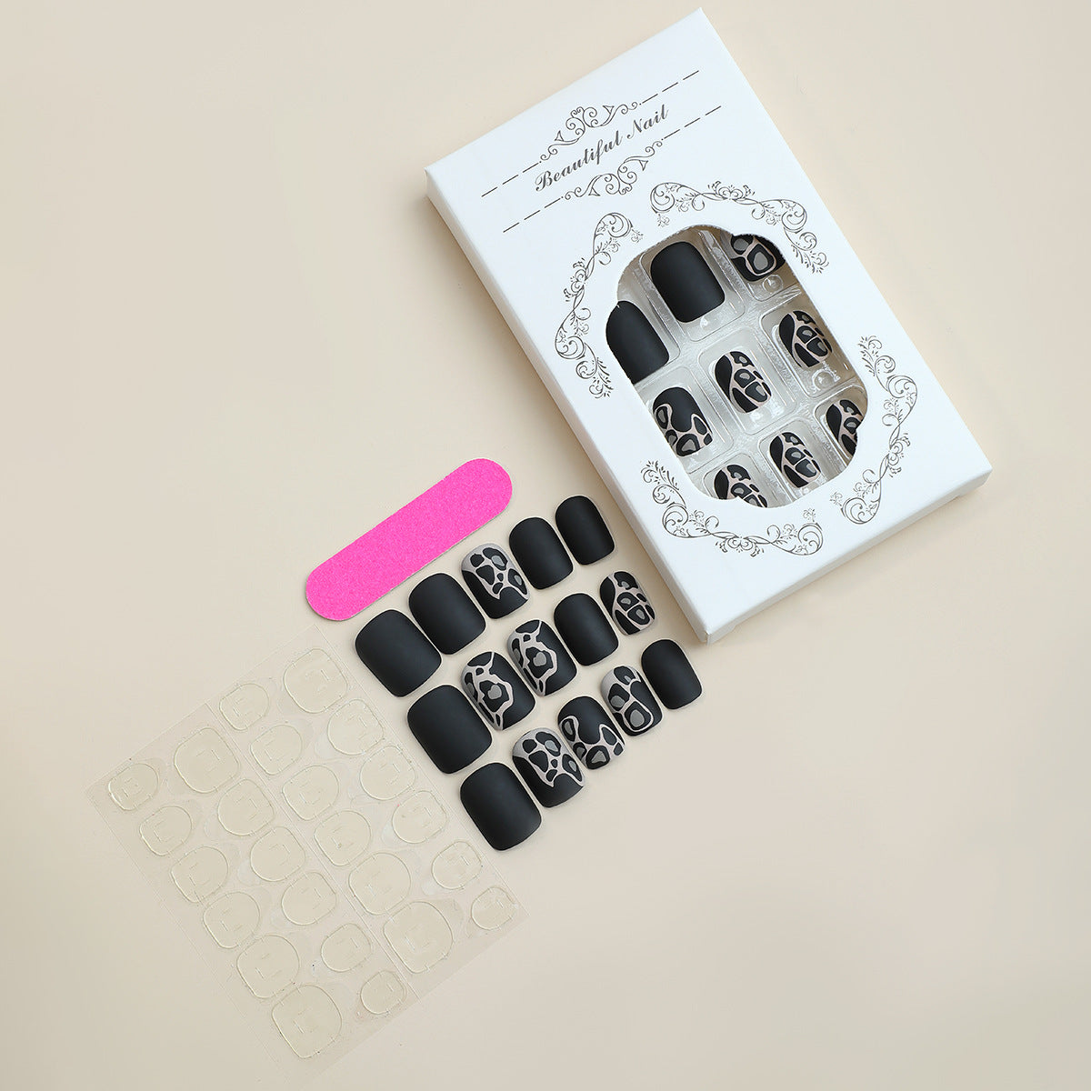 Artistic Press-On Nail Set with Elegant Design Elements Acalora