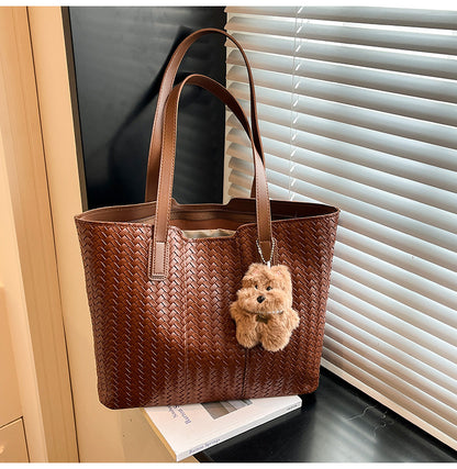 Woven Leather Shoulder Tote Bag Acalora