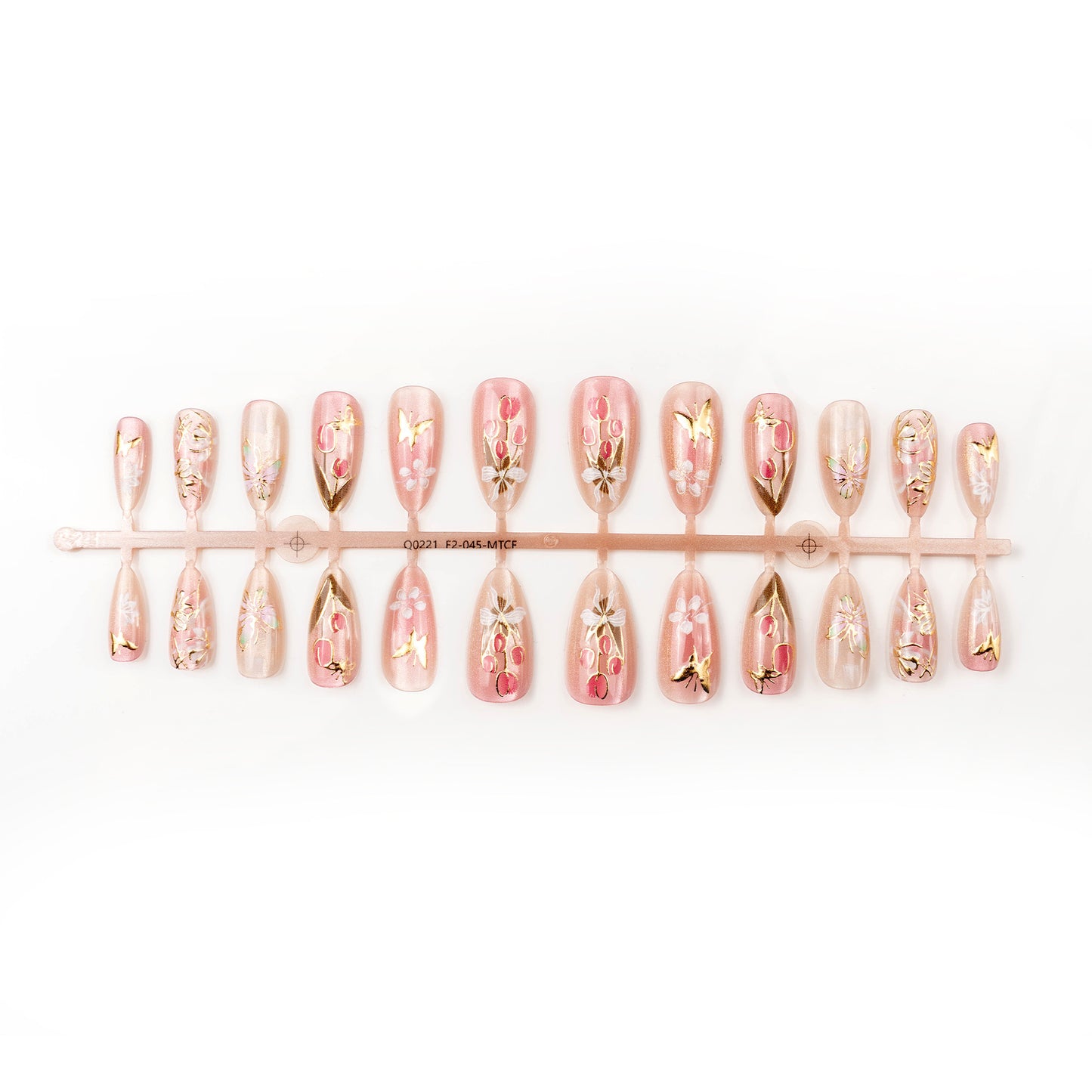 Artificail nail set with floral and golden accent Acalora