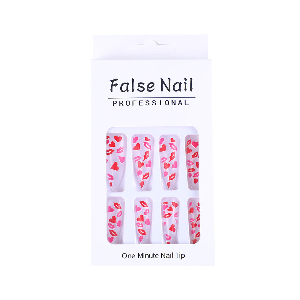 Artificial nails with romantic lip and heart designs Acalora