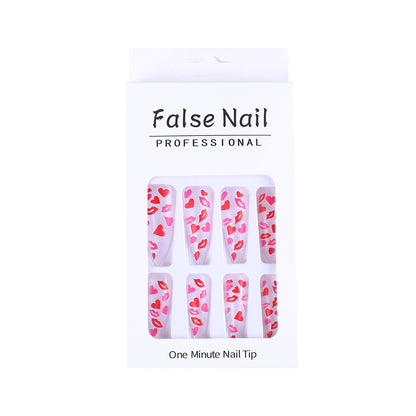 Artificial nails with romantic lip and heart designs Acalora