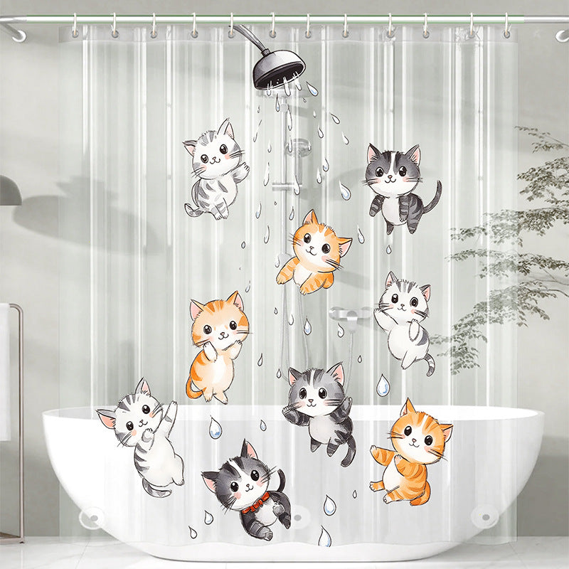 Cute Cartoon Cat-Themed Shower Curtain