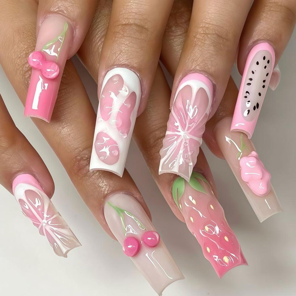 Artificial nails with strawberry and cherry designs Acalora