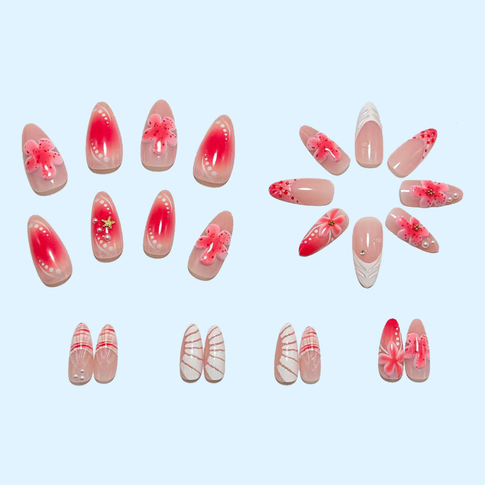 Artificial nails with 3D flower pattern and glitter accents Acalora