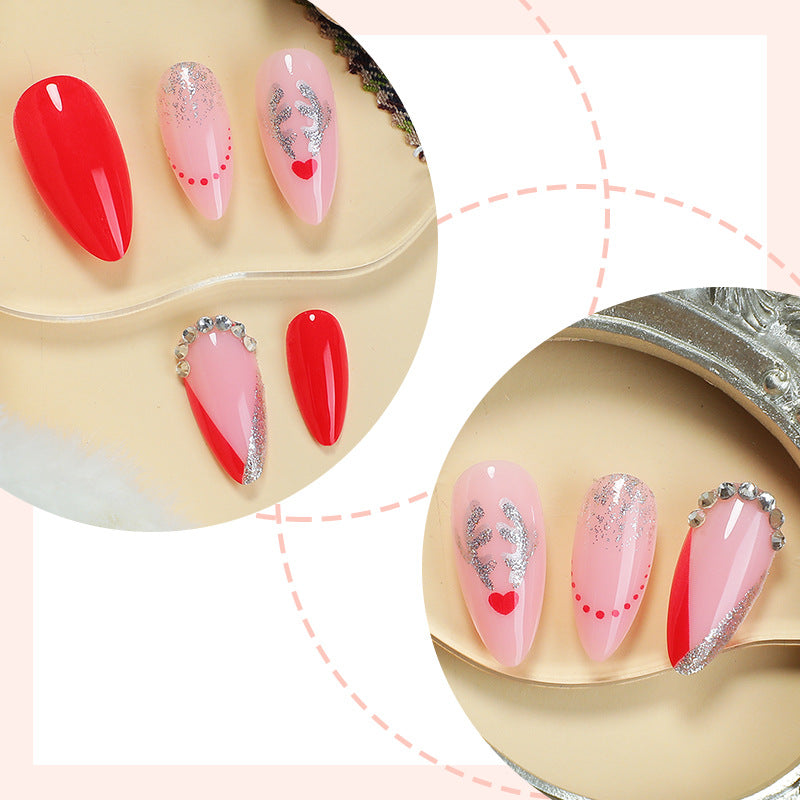 Artistic Press-On Nail Set with Heart and Glitter Accents Acalora
