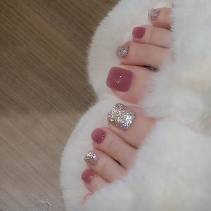 Premium Decorative Press-On Toenails with Crystal Accents Acalora