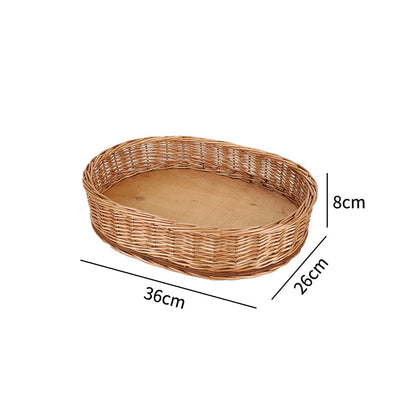Decorative Round Woven Basket with Wooden Base