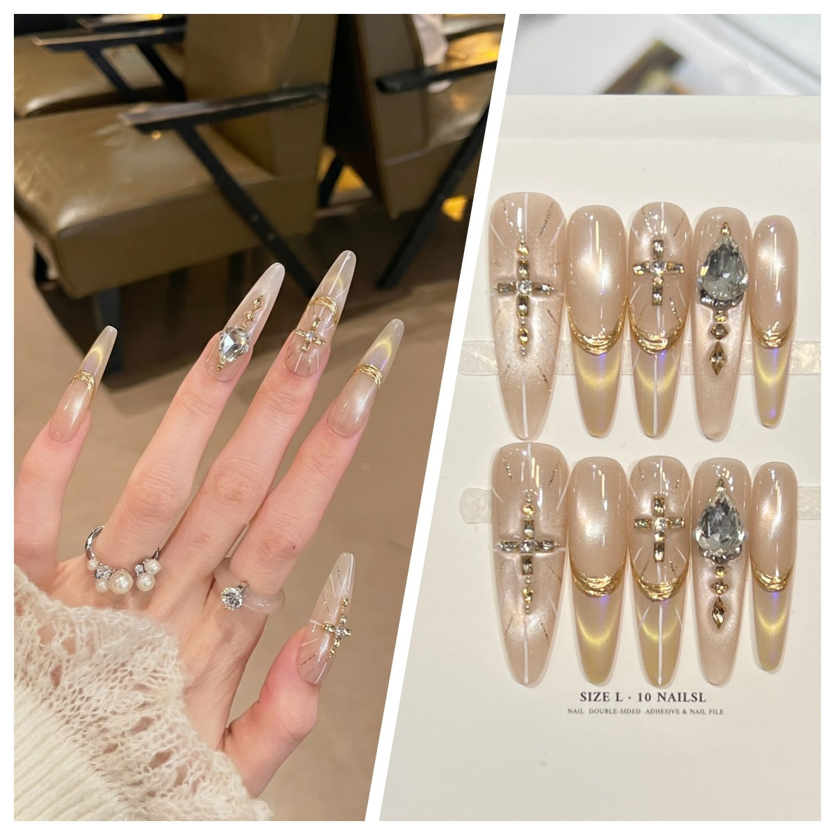 Artistic Stiletto Press-On Nail Set with Charming Patterns Acalora