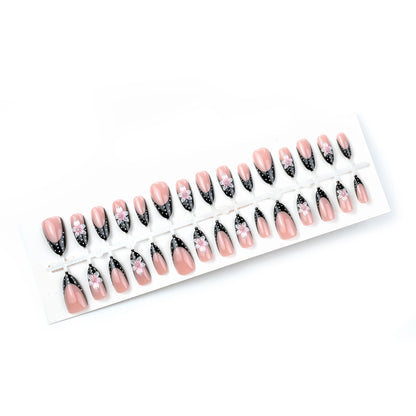 Artistic Press-On Nail Set with Floral Design Acalora