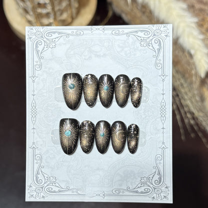 Decorative Press-On Nail Set with Celestial Accents Acalora