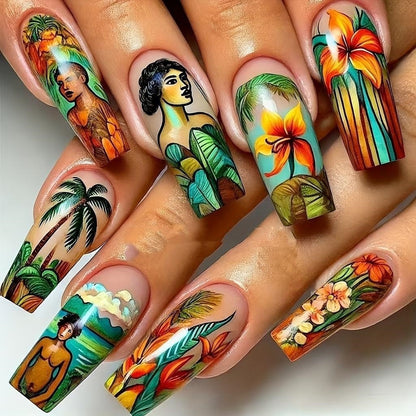 Artificial nails with glamorous glitter design and high gloss finish Acalora