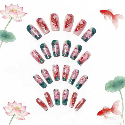 Artistic Water Lily and Koi Fish Nail Art Acalora