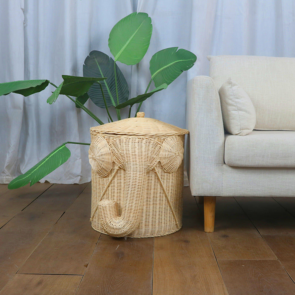 Whimsical Elephant-Themed Woven Storage Bin Acalora