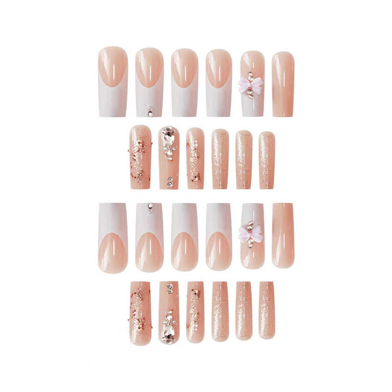 Artistic 3D Bow and Gemstone Press-On Nails Acalora