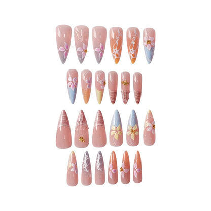 Artistic Floral Stiletto Press-On Nail Art Acalora