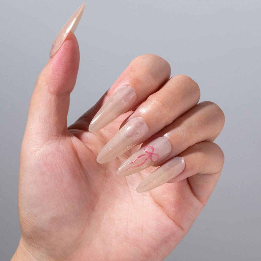 Elegant Stiletto Press-On Nail Set with Bow Accents Acalora