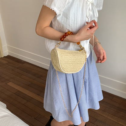 Stylish Woven Handbag with Beaded Handle Acalora
