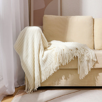 Textured Fringe Knit Throw Blanket