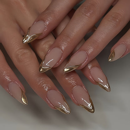 Elegant Stiletto Press-On Nails with Gold Accent Tips Acalora