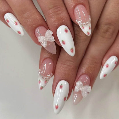 Decorative Stiletto Press-On Nail Art with Floral Accents Acalora