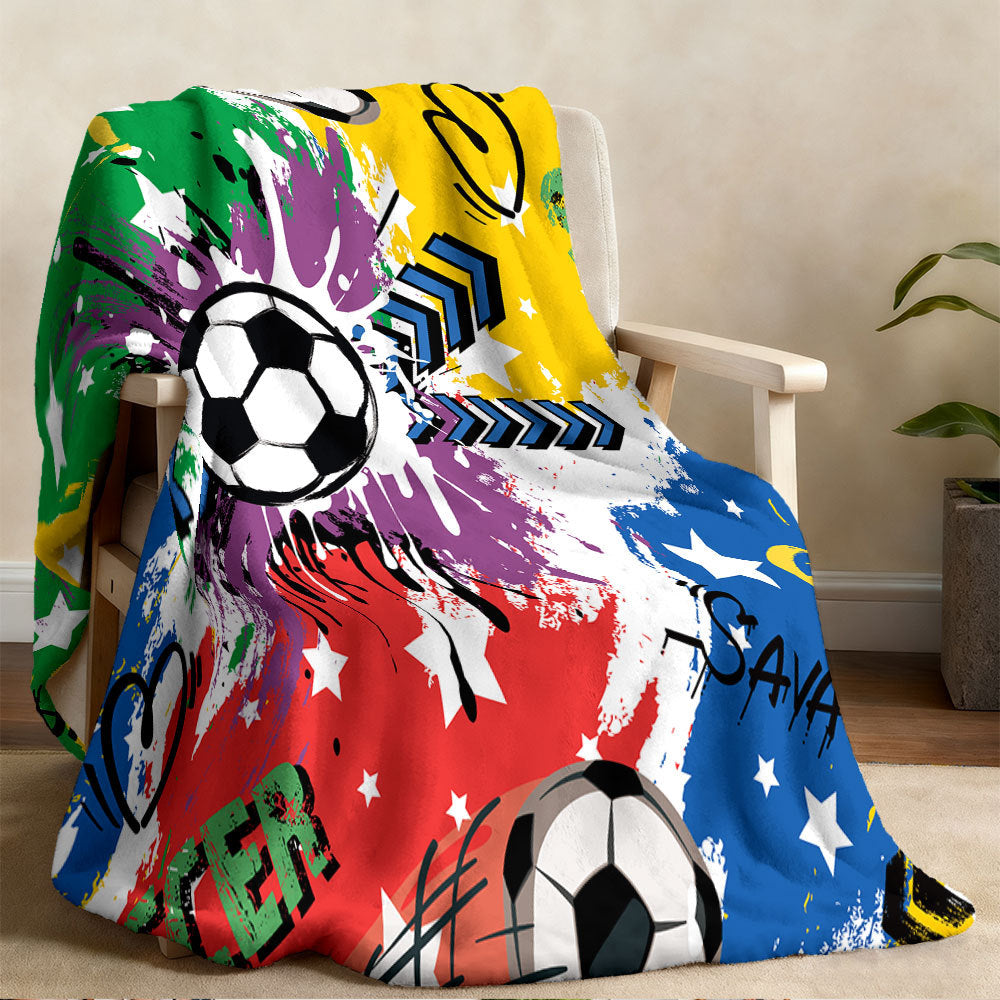 Unisex Soccer-Themed Fleece Blanket