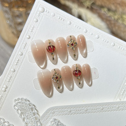Elegant Stiletto Press-On Nail Set with Gemstone Accents Acalora