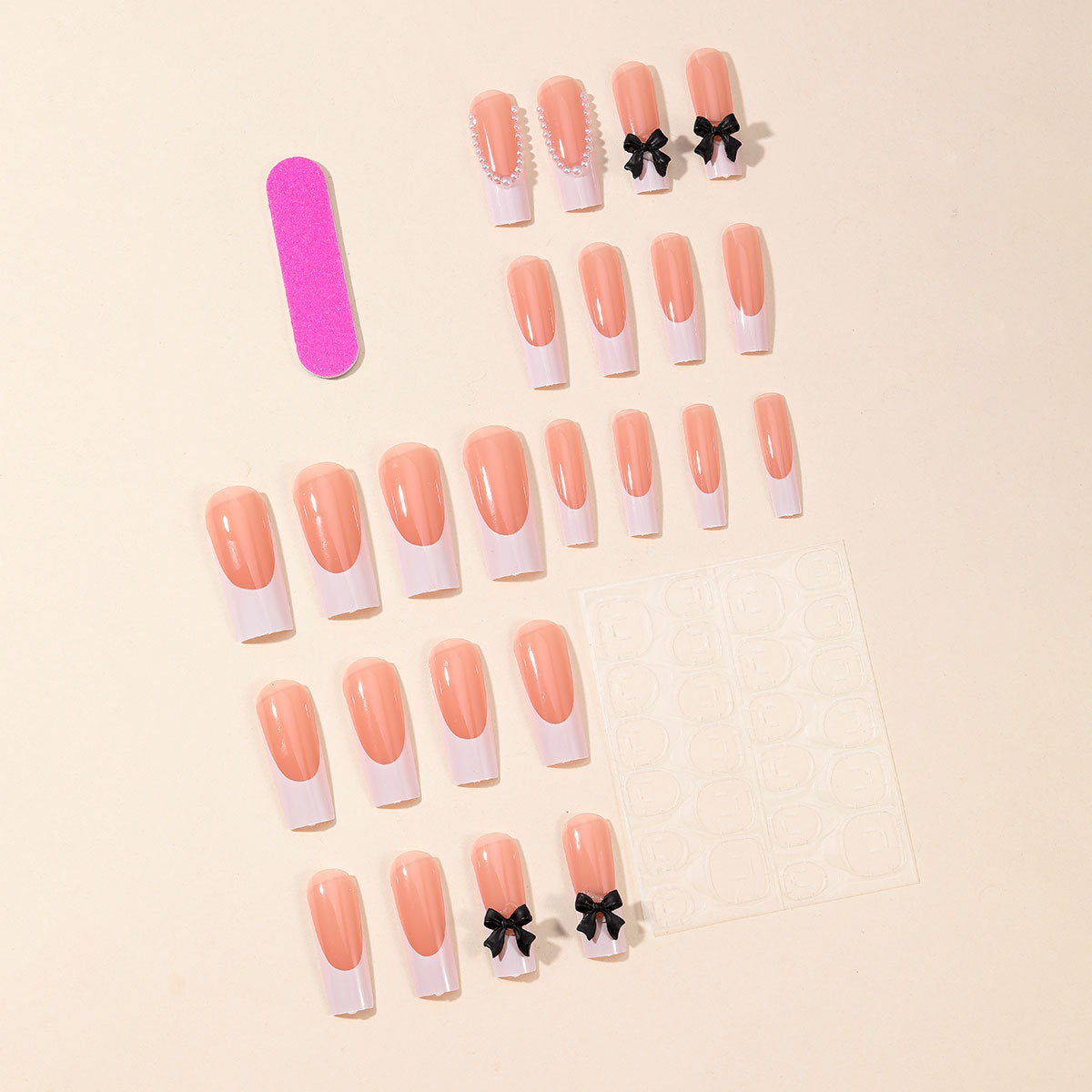 Elegant Press-On Nail Art Set with Pearl and Bow Accents Acalora