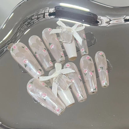 Floral Embellished Press-On Nails Acalora