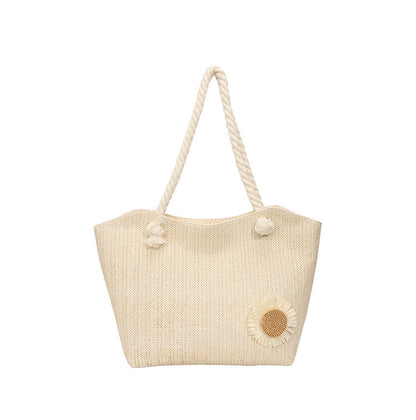 Decorative Floral Embellished Beach Tote Bag Acalora