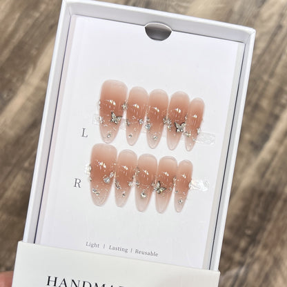 Handcrafted Stiletto Press-On Nail Set with Gemstone Accents Acalora