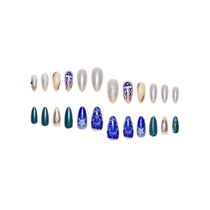 Artistic Beach-Inspired Press-On Nail Art Acalora