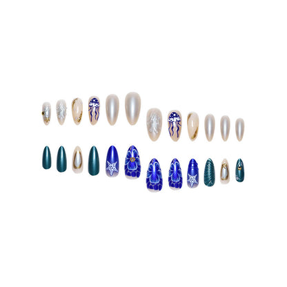 Artistic Beach-Inspired Press-On Nail Art Acalora