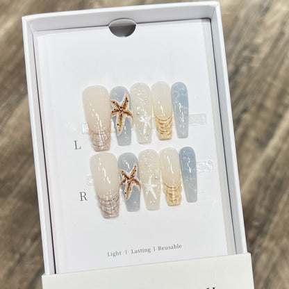 Handmade Coastal-Inspired Press-On Nail Set Acalora