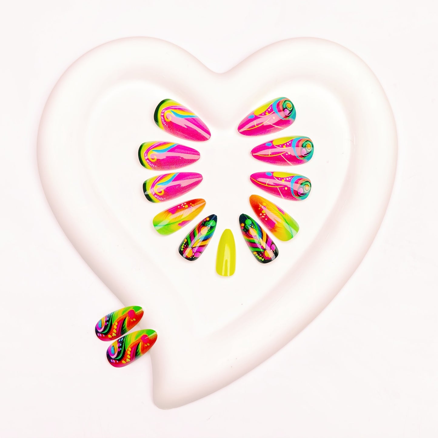 Artistic Neon Feather Nail Art Acalora