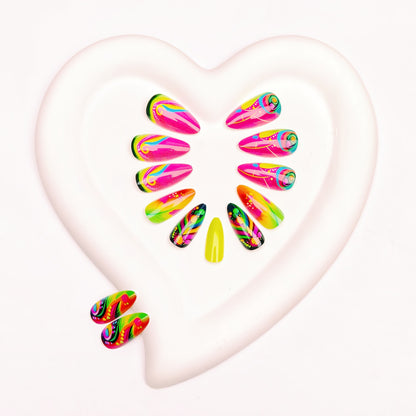 Artistic Neon Feather Nail Art Acalora