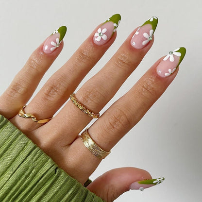 Decorative Floral Press-On Nail Art Set with 3D Flower Accents Acalora