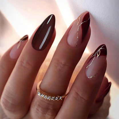 Elegant Press-On Nail Set with Unique Marble and Gradient Patterns Acalora