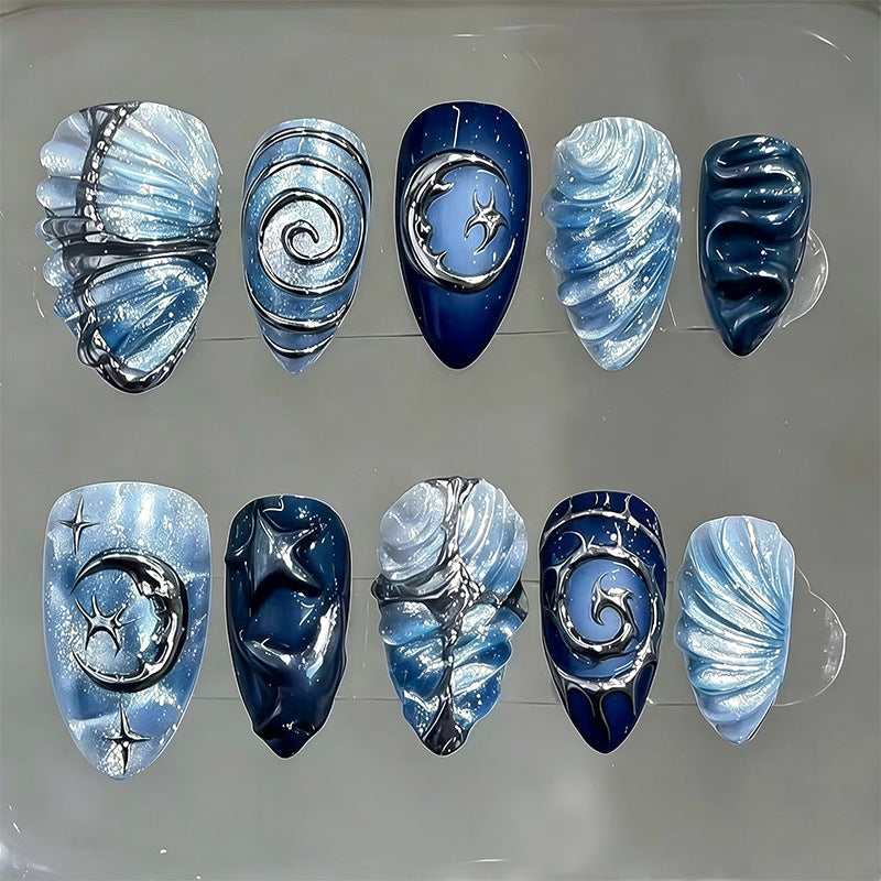 Artificial nail set with galactic design and holographic effects Acalora