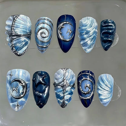 Artificial nail set with galactic design and holographic effects Acalora