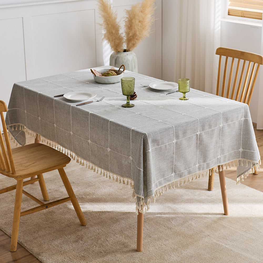 Elegant Woven Tablecloth with Fringe