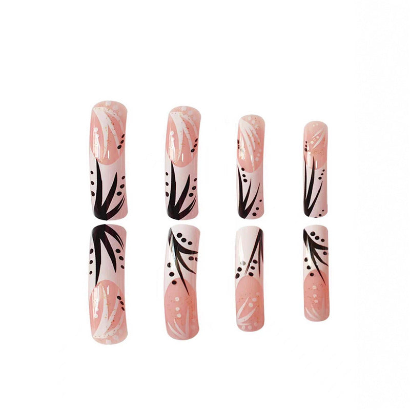 Artistic Press-On Nail Art Set with Floral and Abstract Design Acalora